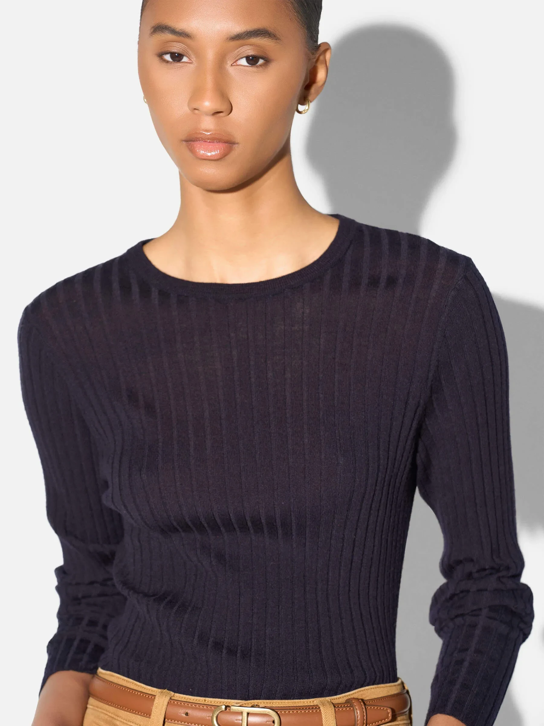 Merino Wollen Rib Truitje Lange Mouw Lyle Blauw