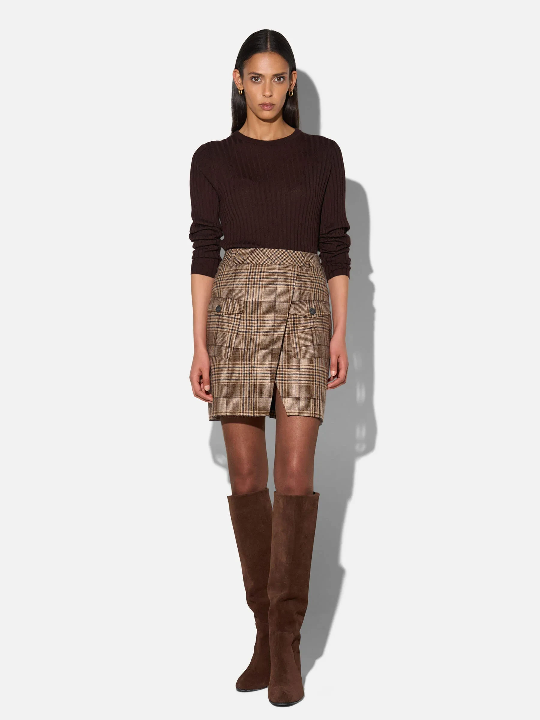Merino Wollen Rib Truitje Lange Mouw Lyle Bruin