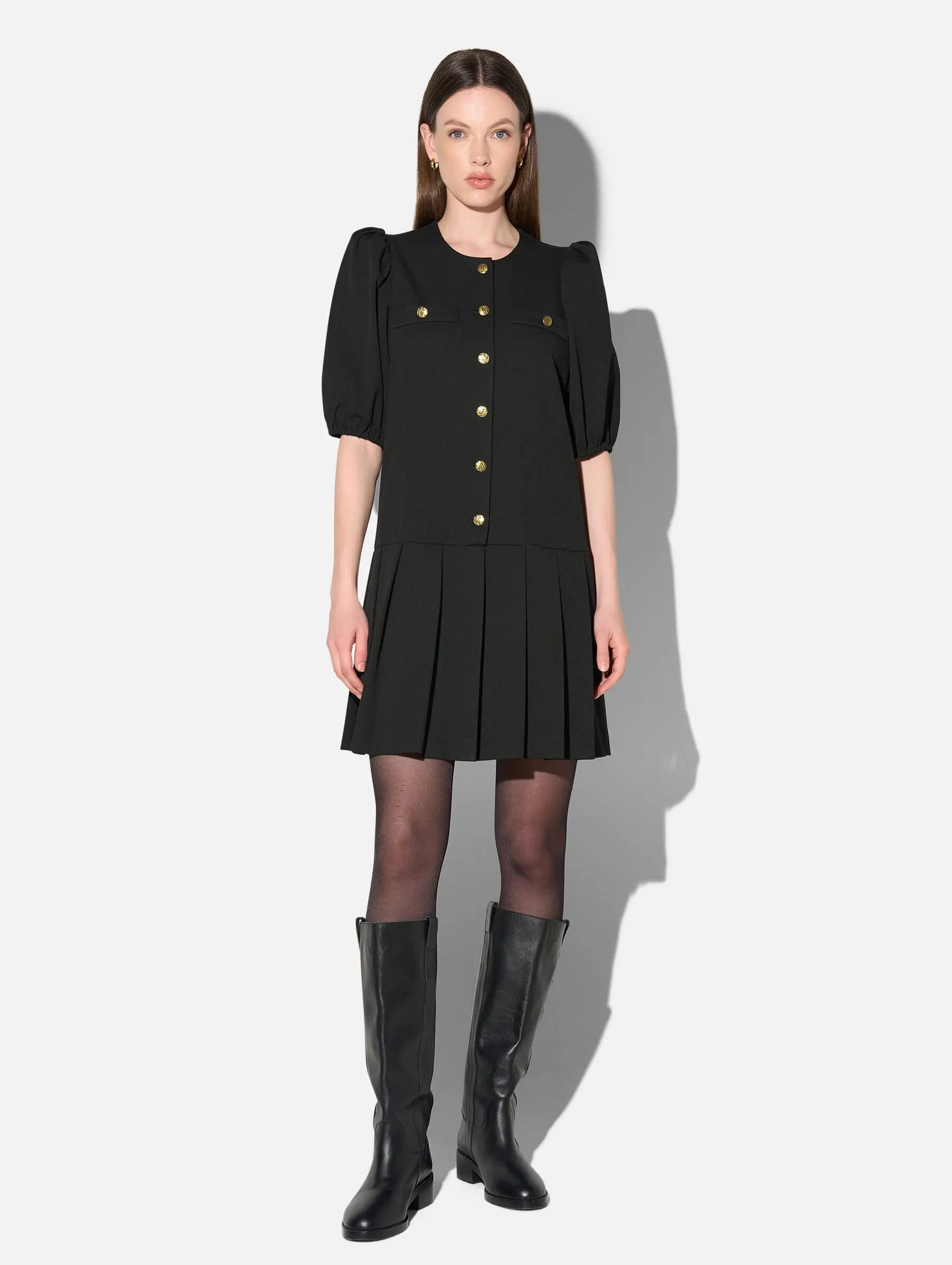 Zwart Jurkje Pof Mouw Ronde Hals Gibson
